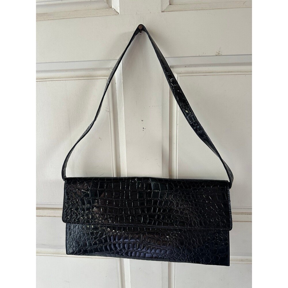 Faux Crocodile Emboss Patent Leather Removeable Strap Envelope-Style Bag Clutch